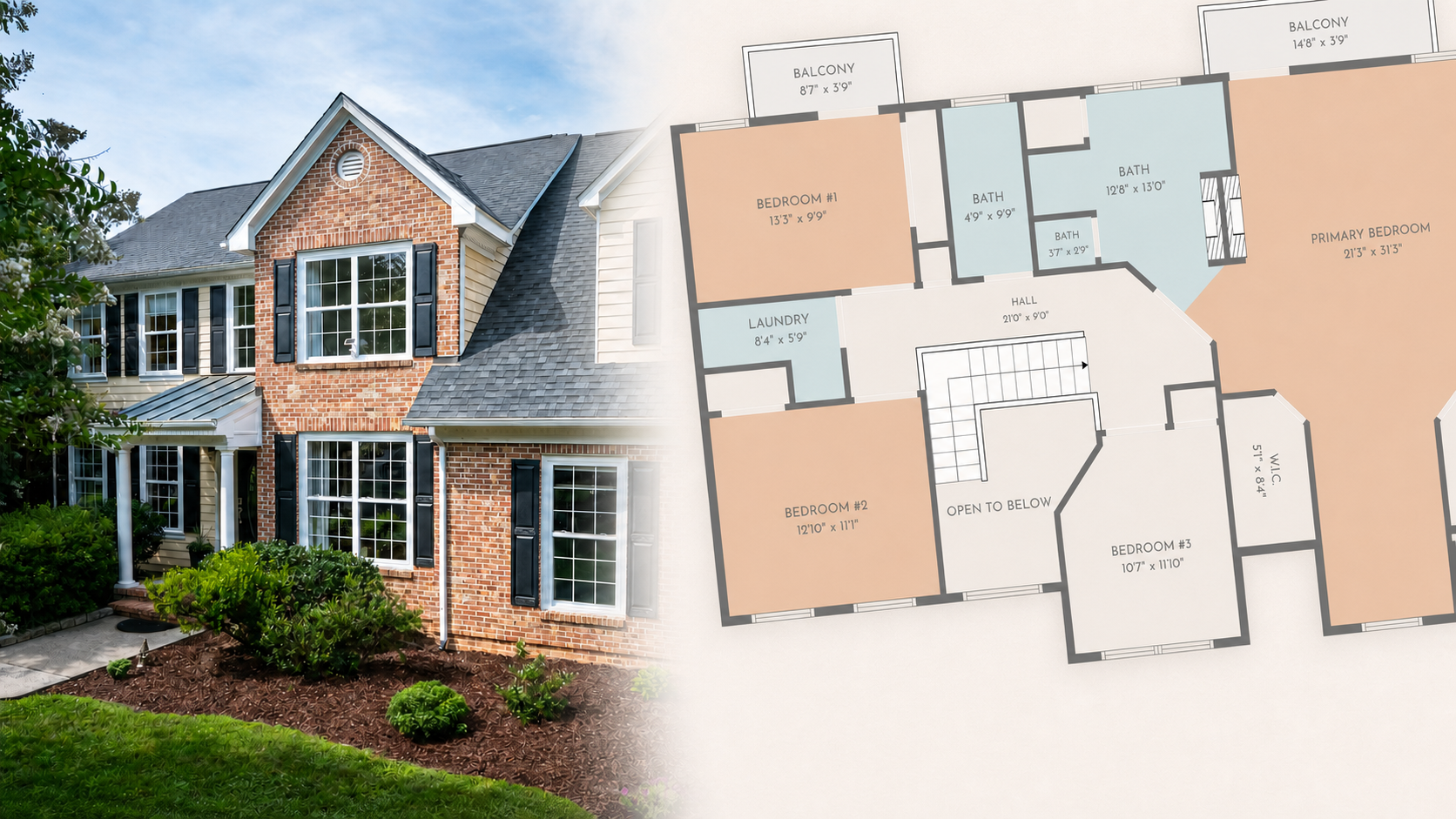 Exterior of 267 Tanbark Drive beside a detailed floor plan