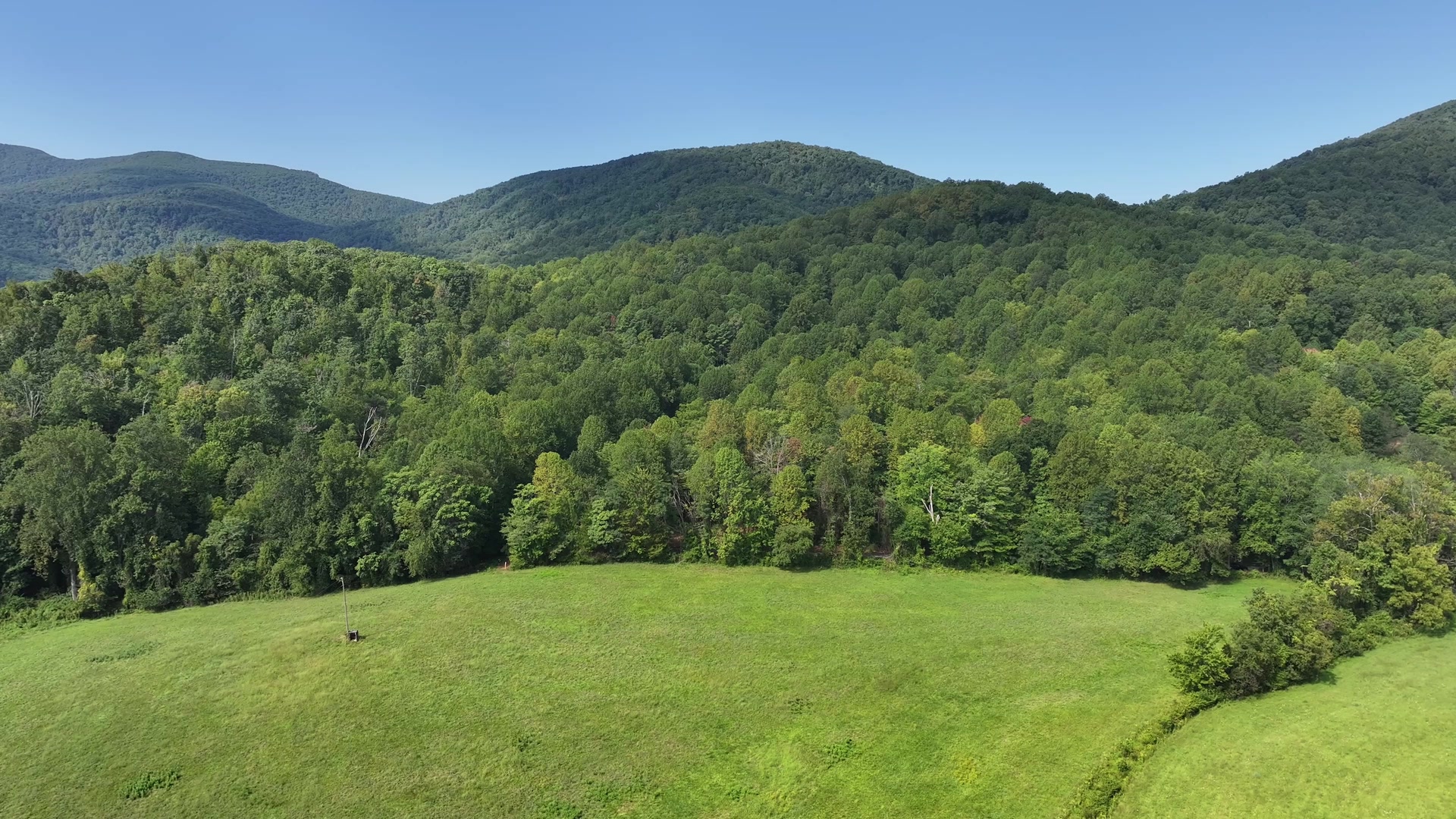 Blue Ridge mountain landscape viewed from above a Central Virginia property